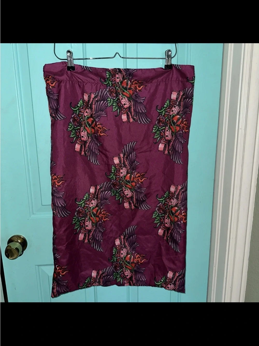 RARE 90s PLAYBOY BED FLAT SHEET FULL SIZE PURPLE WINGED HEARTS FLAMES 2 CASES